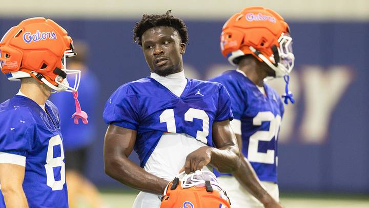 Florida running back Jadan Baugh (13) practices during Florida Football Fall camp availability at Heavener Football Training Center in Gainesville, FL on Wednesday, August 5, 2026. [Alan Youngblood/Gainesville Sun]