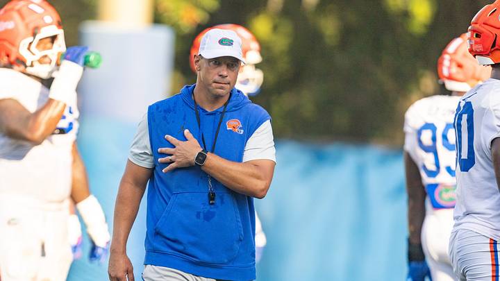 Florida 2026-2027 head coach Jon Sumrall watches drills during Florida football practice at Heavener Football Complex in Gainesville, FL on Tuesday, August 18, 2026. [Alan Youngblood/Gainesville Sun]