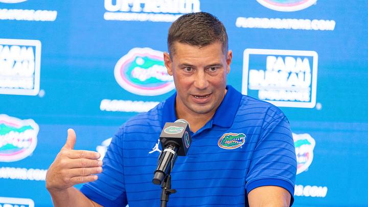 Florida Head Coach Jon Sumrall speaks during Florida Football Fall camp availability at Heavener Football Training Center in Gainesville, FL on Tuesday, August 4, 2026. [Alan Youngblood/Gainesville Sun]