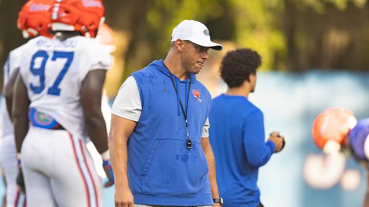 Florida 2026-2027 head coach Jon Sumrall watches drills during Florida football practice at Heavener Football Complex in Gainesville, FL on Tuesday, August 18, 2026. [Alan Youngblood/Gainesville Sun]