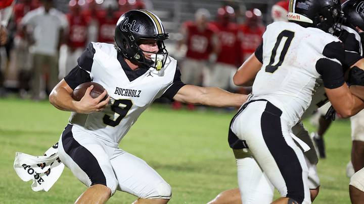 Buchholz quarterback Andrew Whittemore (9) runs during a game against Ocala Vanguard earlier this season. Last week, he passed for 151 yards and carried the ball 26 times for 132 yards in a 20-17 victory against Tampa Jesuit. Buchholz quarterback Andrew Whittemore (9) runs during a game against Ocala Vanguard earlier this season. Last week, he passed for 151 yards and carried the ball 26 times for 132 yards in a 20-17 victory against Tampa Jesuit.