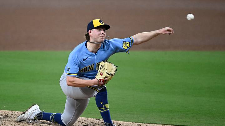 Aug 11, 2026; San Diego, California, USA; Milwaukee Brewers pitcher Kyle Harrison (52) delivers during the fifth inning against the San Diego Padres at Petco Park. Mandatory Credit: Denis Poroy-Imagn Images