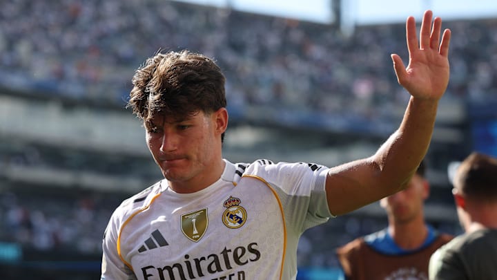 [Subscription Customers Only] Jul 9, 2025; East Rutherford, New Jersey, USA; Real Madrid CF defender Fran Garcia (20) reacts after a semifinal match of the 2025 FIFA Club World Cup at MetLife Stadium. Mandatory Credit: Amanda Perobelli-Reuters via Imagn Images