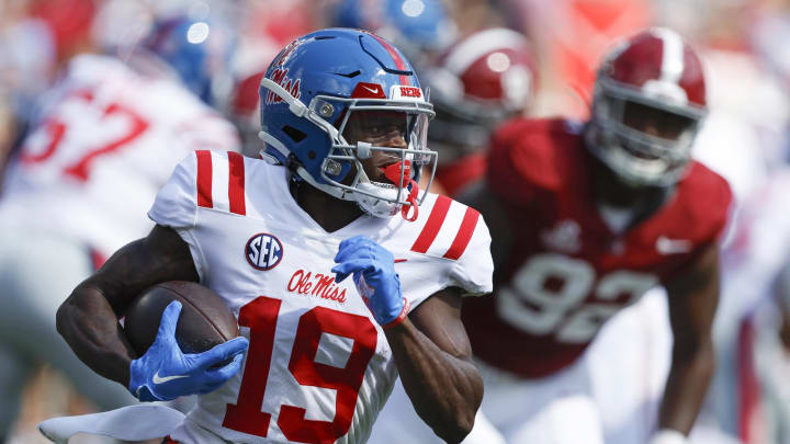 Sep 23, 2023; Tuscaloosa, Alabama, USA; Mississippi Rebels wide receiver Dayton Wade (19) Sep 23, 2023; Tuscaloosa, Alabama, USA; Mississippi Rebels wide receiver Dayton Wade (19)