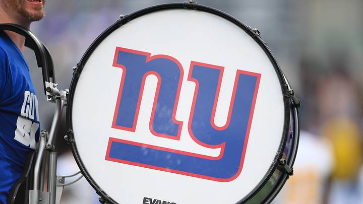 Aug 16, 2025; East Rutherford, New Jersey, USA; Detailed view of a New York Giants logo on a bass drum prior to the game against the New York Jets at MetLife Stadium. Aug 16, 2025; East Rutherford, New Jersey, USA; Detailed view of a New York Giants logo on a bass drum prior to the game against the New York Jets at MetLife Stadium.