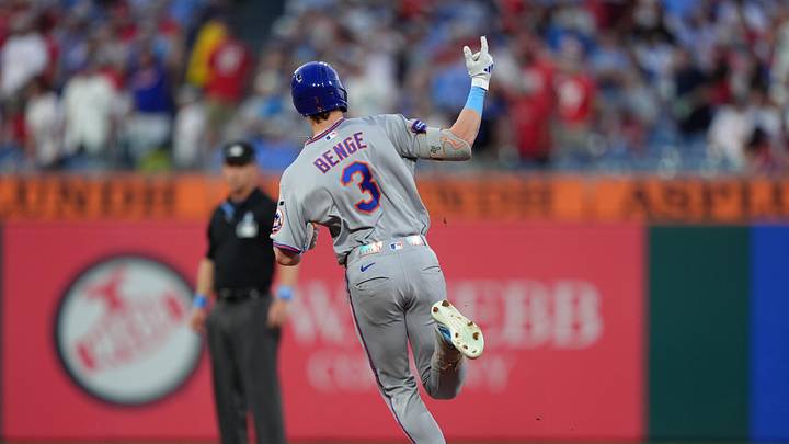 Jun 21, 2026; Philadelphia, Pennsylvania, USA; New York Mets outfielder Carson Benge (3) rounds the bases after hitting a home run against the Philadelphia Phillies in the third inning at Citizens Bank Park. Mandatory Credit: Kyle Ross-Imagn Images