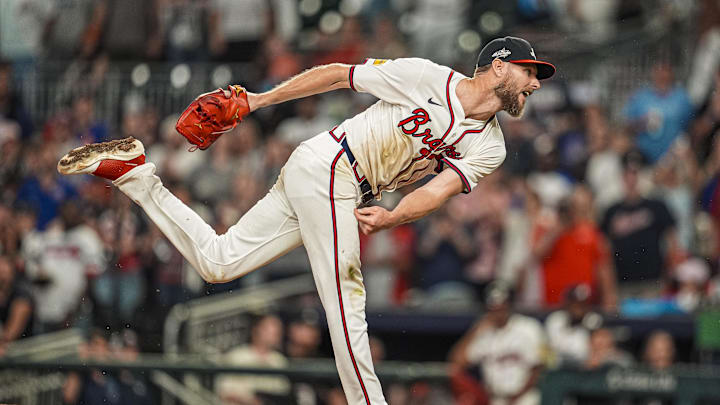 Atlanta Braves starting pitcher Chris Sale (51) pitches against the New York Mets during the ninth inning at Truist Park on June 18. Atlanta Braves starting pitcher Chris Sale (51) pitches against the New York Mets during the ninth inning at Truist Park on June 18.