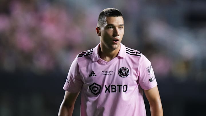 Inter Miami's Robbie Robinson looks downfield during a postseason friendly against New York City FC.