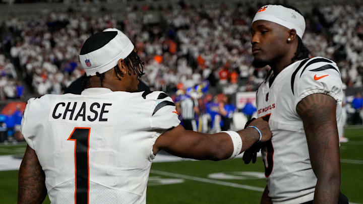 Sep 25, 2023; Cincinnati, Ohio, USA; Cincinnati Bengals wide receiver Ja'Marr Chase (1) and wide