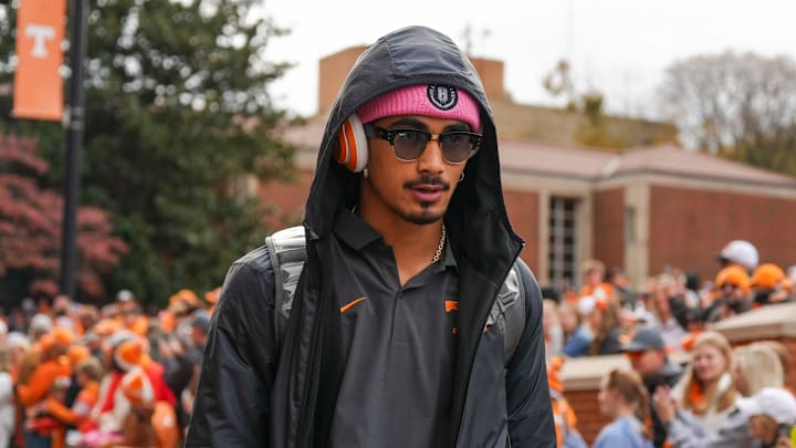 Tennessee quarterback Nico Iamaleava (8) during the Vol Walk ahead of Tennessee's game against UTEP in Neyland Stadium on Saturday, November 23, 2024.