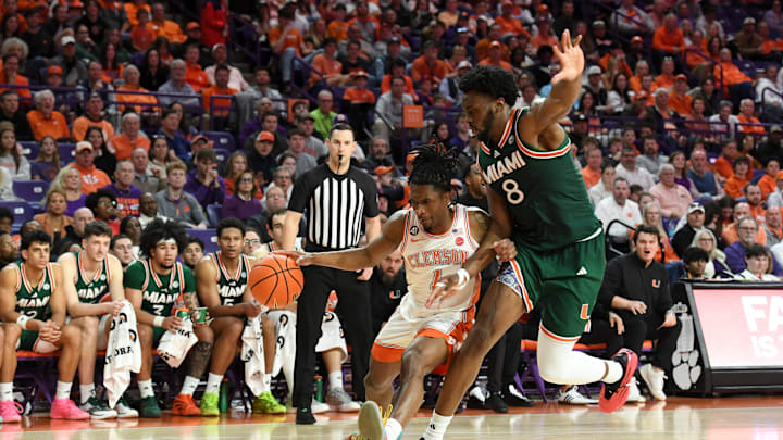 Clemson guard Jestin Porter drives to the basket in the Tigers' home win over Miami on Saturday afternoon.