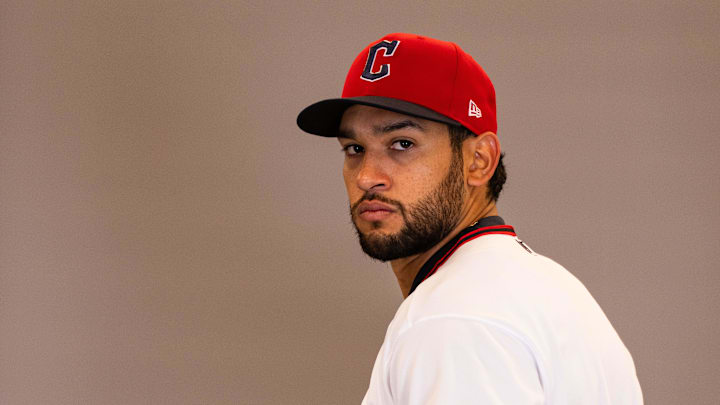 Feb 19, 2026; Goodyear, AZ, USA; Cleveland Guardians pitcher Daniel Espino (66) during media day in Goodyear. Mandatory Credit: Arianna Grainey-Imagn Images Feb 19, 2026; Goodyear, AZ, USA; Cleveland Guardians pitcher Daniel Espino (66) during media day in Goodyear. Mandatory Credit: Arianna Grainey-Imagn Images