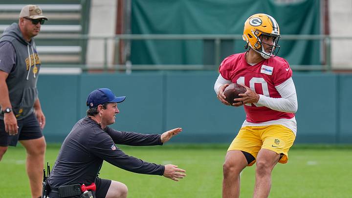Green Bay Packers quarterback Jordan Love (10) runs drills during the first day of a three-day minicamp at the Don Hutson Center in Ashwaubenon, Wisconsin on Tuesday, June 9, 2026.