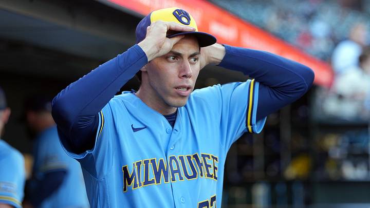 Jul 27, 2026; San Francisco, California, USA; Milwaukee Brewers designated hitter Christian Yelich (22) before the game against the San Francisco Giants at Oracle Park. Mandatory Credit: Darren Yamashita-Imagn Images Jul 27, 2026; San Francisco, California, USA; Milwaukee Brewers designated hitter Christian Yelich (22) before the game against the San Francisco Giants at Oracle Park. Mandatory Credit: Darren Yamashita-Imagn Images
