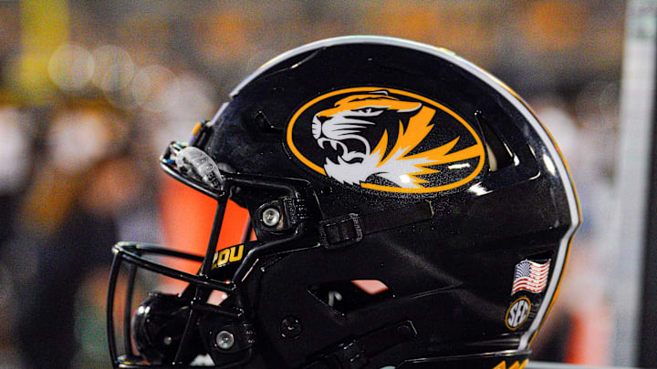 Aug 29, 2024; Columbia, Missouri, USA; A general view of a Missouri Tigers helmet during the first half of the game against the Murray State Racers at Faurot Field at Memorial Stadium. Mandatory Credit: Denny Medley-Imagn Images