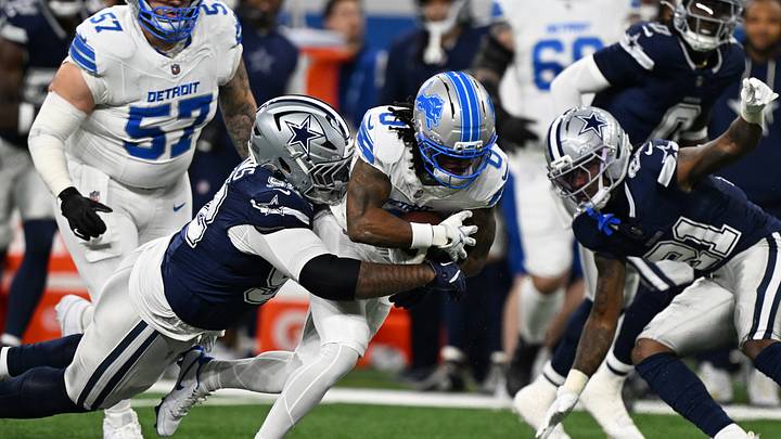 Detroit Lions running back Jahmyr Gibbs and Dallas Cowboys defensive tackle Quinnen Williams.