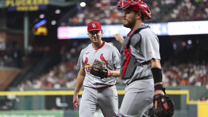 Apr 17, 2026; Houston, Texas, USA; St. Louis Cardinals starting pitcher Kyle Leahy (62) and catcher Pedro Pages (43) walk off the field after the second inning against the Houston Astros at Daikin Park. Mandatory Credit: Troy Taormina-Imagn Images Apr 17, 2026; Houston, Texas, USA; St. Louis Cardinals starting pitcher Kyle Leahy (62) and catcher Pedro Pages (43) walk off the field after the second inning against the Houston Astros at Daikin Park. Mandatory Credit: Troy Taormina-Imagn Images
