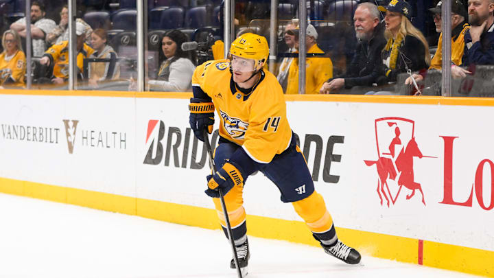 Gustav Nyquist during the Predators' 4–1 loss to the Panthers on Feb. 25, 2025.