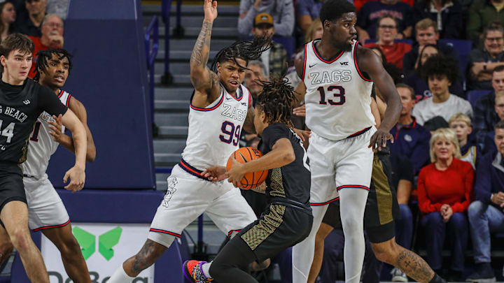 Gonzaga's Michael Ajayi (left), Khalif Battle (middle) and Graham Ike (right).