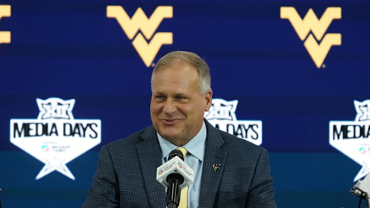 Jul 9, 2025; Frisco, TX, USA; West Virginia head coach Rich Rodriguez speaks with the media during 2025 Big 12 Football Media Days at The Star. Mandatory Credit: Raymond Carlin III-Imagn Images