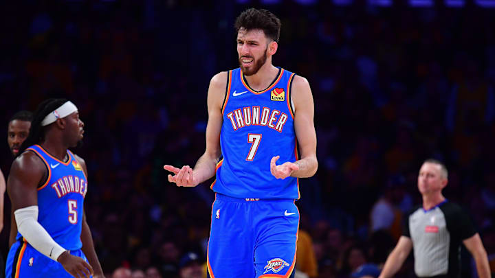 May 11, 2026; Los Angeles, California, USA; Oklahoma City Thunder center Chet Holmgren (7) reacts after being called for a foul against the Los Angeles Lakers during the first half in game four of the second round of the 2026 NBA Playoffs at Crypto.com Arena. Mandatory Credit: Gary A. Vasquez-Imagn Images May 11, 2026; Los Angeles, California, USA; Oklahoma City Thunder center Chet Holmgren (7) reacts after being called for a foul against the Los Angeles Lakers during the first half in game four of the second round of the 2026 NBA Playoffs at Crypto.com Arena. Mandatory Credit: Gary A. Vasquez-Imagn Images