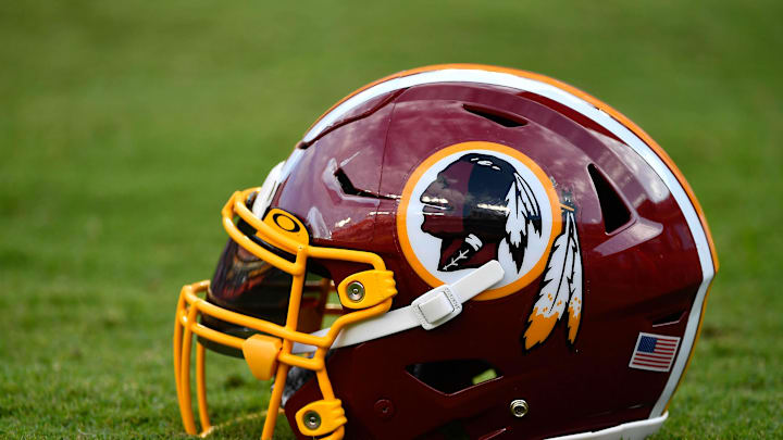 Aug 15, 2019; Landover, MD, USA; General view of Washington Redskins helmet at FedExField. Mandatory Credit: Brad Mills-Imagn Images