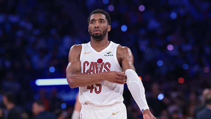 May 21, 2026; New York, New York, USA; Cleveland Cavaliers guard Donovan Mitchell (45) reacts against the New York Knicks during the second quarter of the eastern conference finals of the 2026 NBA playoffs at Madison Square Garden. Mandatory Credit: Vincent Carchietta-Imagn Images May 21, 2026; New York, New York, USA; Cleveland Cavaliers guard Donovan Mitchell (45) reacts against the New York Knicks during the second quarter of the eastern conference finals of the 2026 NBA playoffs at Madison Square Garden. Mandatory Credit: Vincent Carchietta-Imagn Images