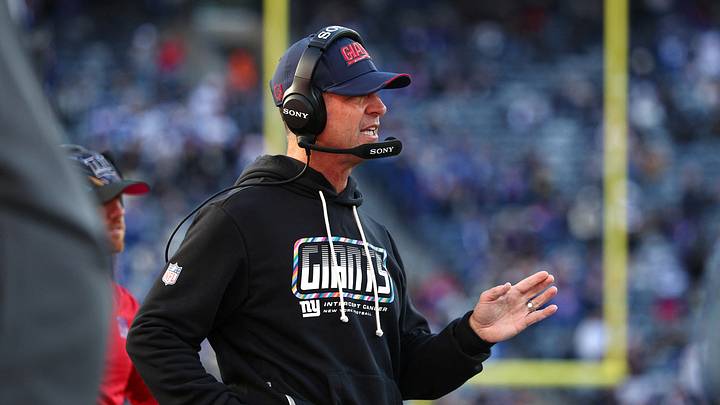 Oct 18, 2026; East Rutherford, New Jersey, USA; New York Giants head coach John Harbaugh talks on his headset against the New Orleans Saints during the fourth quarter at MetLife Stadium. Oct 18, 2026; East Rutherford, New Jersey, USA; New York Giants head coach John Harbaugh talks on his headset against the New Orleans Saints during the fourth quarter at MetLife Stadium.
