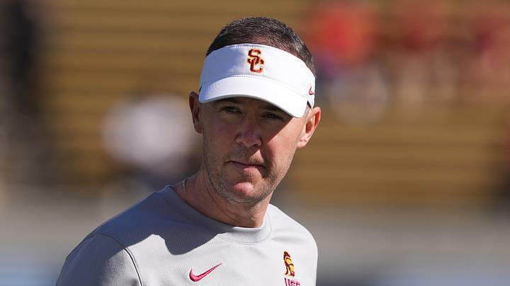 Oct 28, 2023; Berkeley, California, USA; USC Trojans head coach Lincoln Riley walks on the field before a game against the California Golden Bears at California Memorial Stadium. 