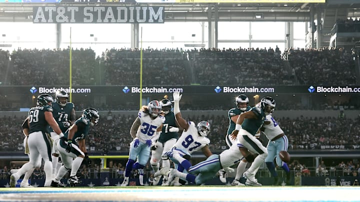Sunlight pours into AT&T Stadium as the Dallas Cowboys play the Philadelphia Eagles.