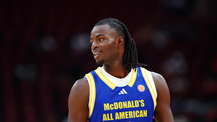 Mar 31, 2026; Glendale, AZ, USA; Caleb Holt (3) during the McDonalds All American Boys Game at Desert Diamond Arena. Mandatory Credit: Mark J. Rebilas-Imagn Images