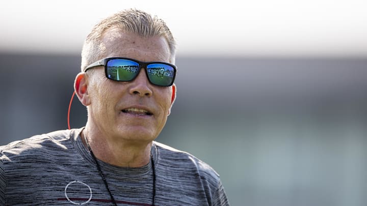 Jul 30, 2021; Richmond, VA, USA; Washington Football Team special teams coach Nate Kaczor looks on during training camp at Bon Secours Washington Football Team Training Center. Mandatory Credit: Scott Taetsch-Imagn Images