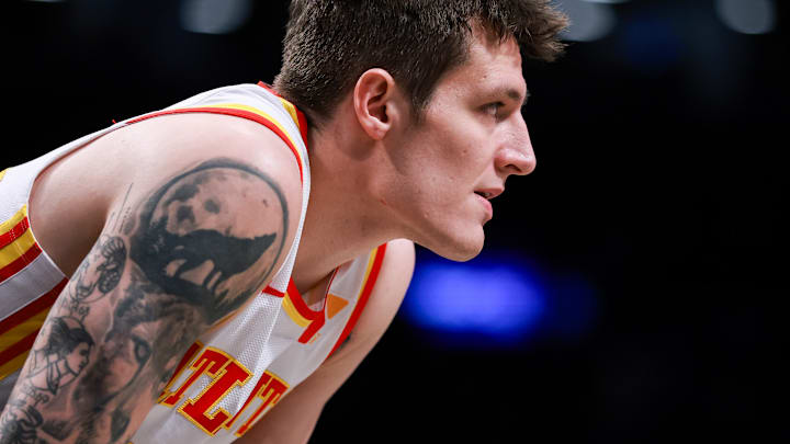 Atlanta Hawks Guard-Forward Vit Krejci on the court during a matchup against the Brooklyn Nets. 