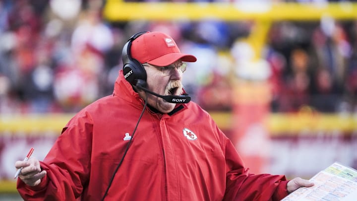 Dec 14, 2025; Kansas City, Missouri, USA; Kansas City Chiefs head coach Andy Reid reacts to a play against the Los Angeles Chargers during the third quarter at GEHA Field at Arrowhead Stadium. Mandatory Credit: Denny Medley-Imagn Images Dec 14, 2025; Kansas City, Missouri, USA; Kansas City Chiefs head coach Andy Reid reacts to a play against the Los Angeles Chargers during the third quarter at GEHA Field at Arrowhead Stadium. Mandatory Credit: Denny Medley-Imagn Images