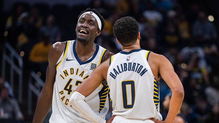 Nov 6, 2024; Indianapolis, Indiana, USA; Indiana Pacers forward Pascal Siakam (43) and Indiana Pacers guard Tyrese Haliburton (0) in the second half against the Orlando Magic at Gainbridge Fieldhouse. Mandatory Credit: Trevor Ruszkowski-Imagn Images Nov 6, 2024; Indianapolis, Indiana, USA; Indiana Pacers forward Pascal Siakam (43) and Indiana Pacers guard Tyrese Haliburton (0) in the second half against the Orlando Magic at Gainbridge Fieldhouse. Mandatory Credit: Trevor Ruszkowski-Imagn Images