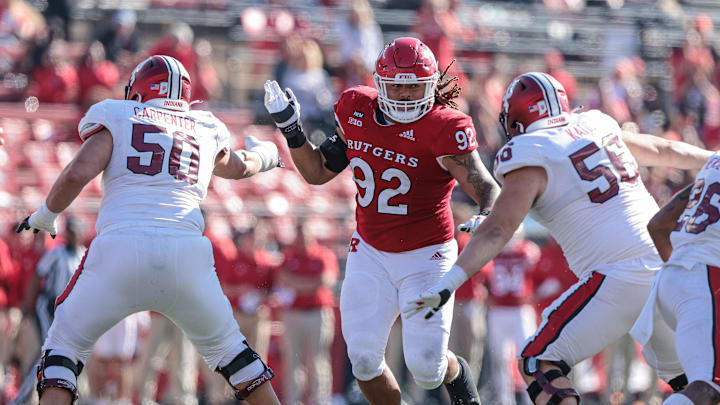 Oct 22, 2022; Piscataway, New Jersey, USA; Rutgers Scarlet Knights defensive lineman Mayan Ahanotu
