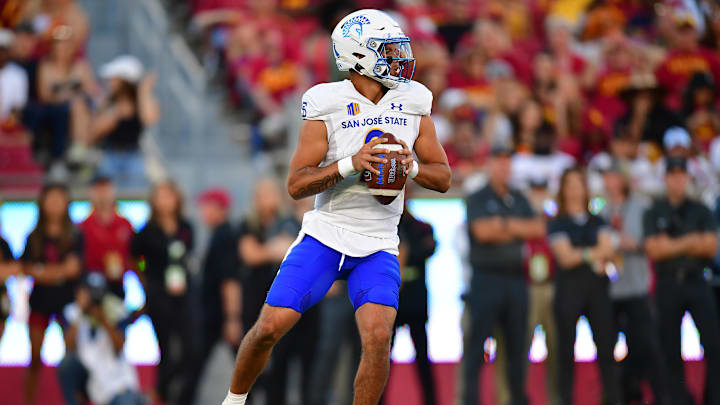 Aug 26, 2023; Los Angeles, California, USA; San Jose State Spartans quarterback Chevan Cordeiro (2)