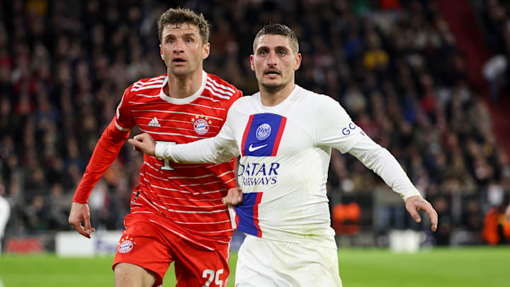 Thomas Müller gegen Marco Verratti beim letzten Aufeinandertreffen im März 2023