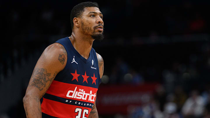 Mar 5, 2025; Washington, District of Columbia, USA; Washington Wizards guard Marcus Smart (36) looks on during the third quarter against the Utah Jazz at Capital One Arena. Mandatory Credit: Reggie Hildred-Imagn Images