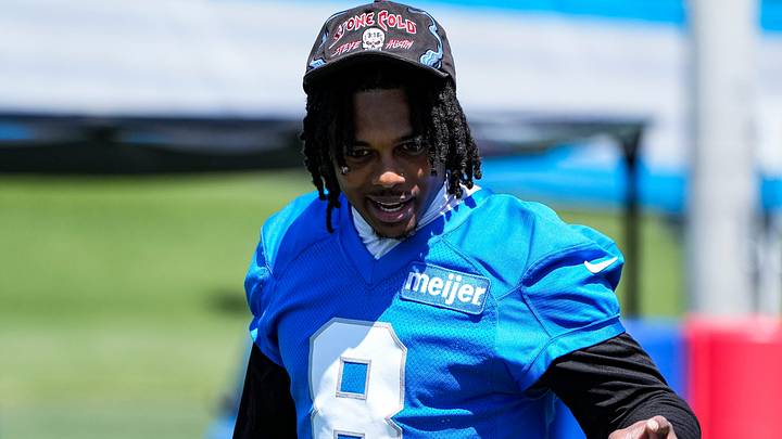 Detroit Lions wide receiver Greg Dortch (8) walks onto the field during OTAs at Meijer Performance Center in Allen Park on Friday, May 29, 2026. Detroit Lions wide receiver Greg Dortch (8) walks onto the field during OTAs at Meijer Performance Center in Allen Park on Friday, May 29, 2026.