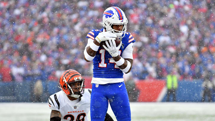 Jan 22, 2023; Orchard Park, New York, USA; Buffalo Bills wide receiver Stefon Diggs (14) makes a