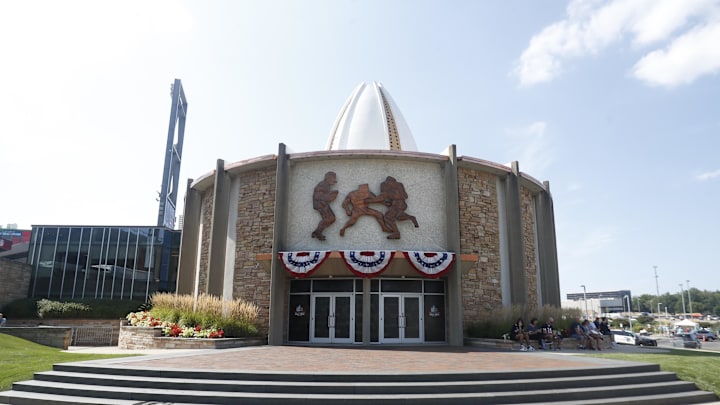 Aug 1, 2024; Canton, Ohio, USA; Exterior view of the Professional Football Hall of Fame before the Chicago Bears and the Houston Texans play at Tom Benson Hall of Fame Stadium. Mandatory Credit: Charles LeClaire-Imagn Images Aug 1, 2024; Canton, Ohio, USA; Exterior view of the Professional Football Hall of Fame before the Chicago Bears and the Houston Texans play at Tom Benson Hall of Fame Stadium. Mandatory Credit: Charles LeClaire-Imagn Images