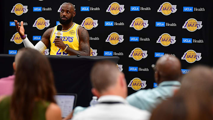 Sep 29, 2025; Los Angeles, CA, USA; Los Angeles Lakers forward LeBron James (23) during media day at UCLA Health Training Center. Mandatory Credit: Gary A. Vasquez-Imagn Images Sep 29, 2025; Los Angeles, CA, USA; Los Angeles Lakers forward LeBron James (23) during media day at UCLA Health Training Center. Mandatory Credit: Gary A. Vasquez-Imagn Images