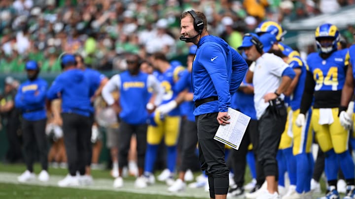 Sep 21, 2025; Philadelphia, Pennsylvania, USA; Los Angeles Rams head coach Sean McVay during the first half at Lincoln Financial Field. Mandatory Credit: Eric Hartline-Imagn Images Sep 21, 2025; Philadelphia, Pennsylvania, USA; Los Angeles Rams head coach Sean McVay during the first half at Lincoln Financial Field. Mandatory Credit: Eric Hartline-Imagn Images