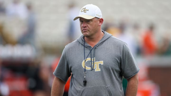 Nov 9, 2024; Atlanta, Georgia, USA; Georgia Tech Yellow Jackets head coach Brent Key before a game against the Miami Hurricanes at Bobby Dodd Stadium at Hyundai Field. Mandatory Credit: Brett Davis-Imagn Images Nov 9, 2024; Atlanta, Georgia, USA; Georgia Tech Yellow Jackets head coach Brent Key before a game against the Miami Hurricanes at Bobby Dodd Stadium at Hyundai Field. Mandatory Credit: Brett Davis-Imagn Images