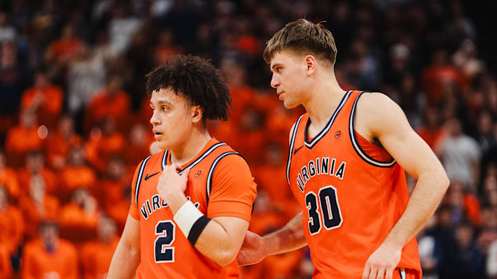 Virginia Cavaliers guard Chance Mallory and Dallin Hall 