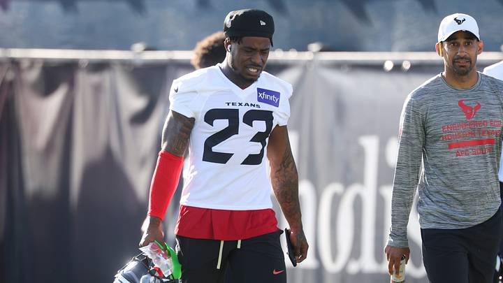 Jul 23, 2025; Houston, TX, USA;  Houston Texans safety C.J. Gardner-Johnson (23) during training camp at Houston Methodist Training Center. 