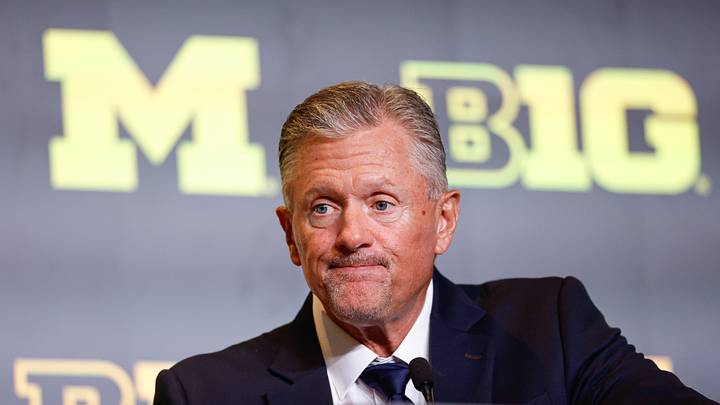 Jul 30, 2026; Chicago, IL, USA; Michigan Football head coach Kyle Whittingham speaks during Big Ten Media Days at Hilton Chicago. Mandatory Credit: Kamil Krzaczynski-Imagn Images Jul 30, 2026; Chicago, IL, USA; Michigan Football head coach Kyle Whittingham speaks during Big Ten Media Days at Hilton Chicago. Mandatory Credit: Kamil Krzaczynski-Imagn Images