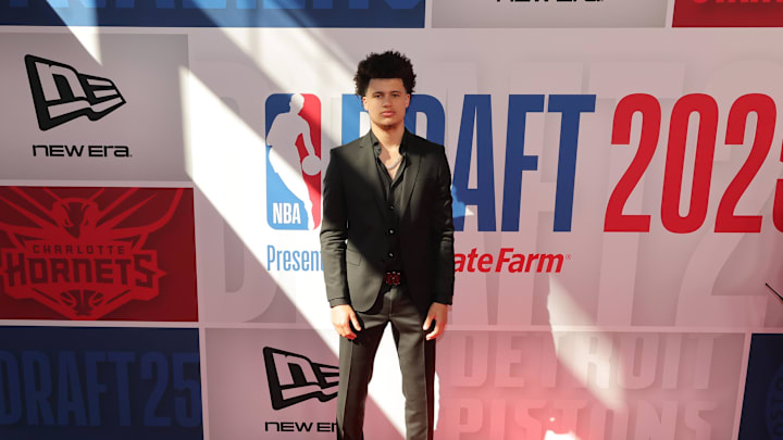 Jun 25, 2025; Brooklyn, NY, USA; Walter Clayton Jr. arrives before the first round of the 2025 NBA Draft at Barclays Center. Mandatory Credit: Brad Penner-Imagn Images