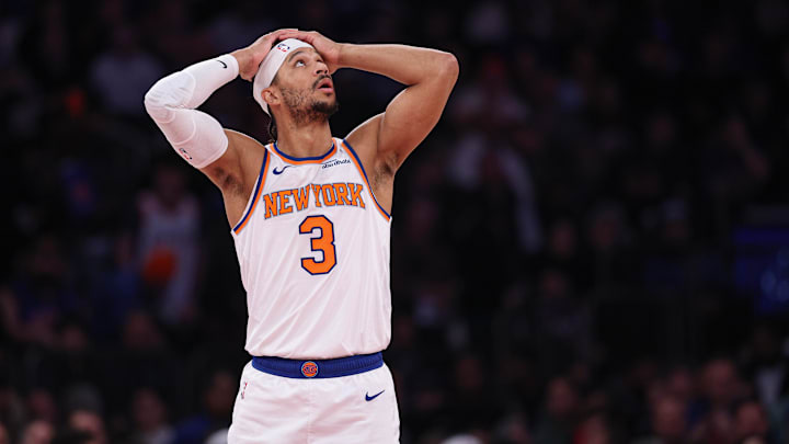Feb 3, 2025; New York, New York, USA; New York Knicks guard Josh Hart (3) reacts during the first half against the Houston Rockets at Madison Square Garden. Mandatory Credit: Vincent Carchietta-Imagn Images Feb 3, 2025; New York, New York, USA; New York Knicks guard Josh Hart (3) reacts during the first half against the Houston Rockets at Madison Square Garden. Mandatory Credit: Vincent Carchietta-Imagn Images